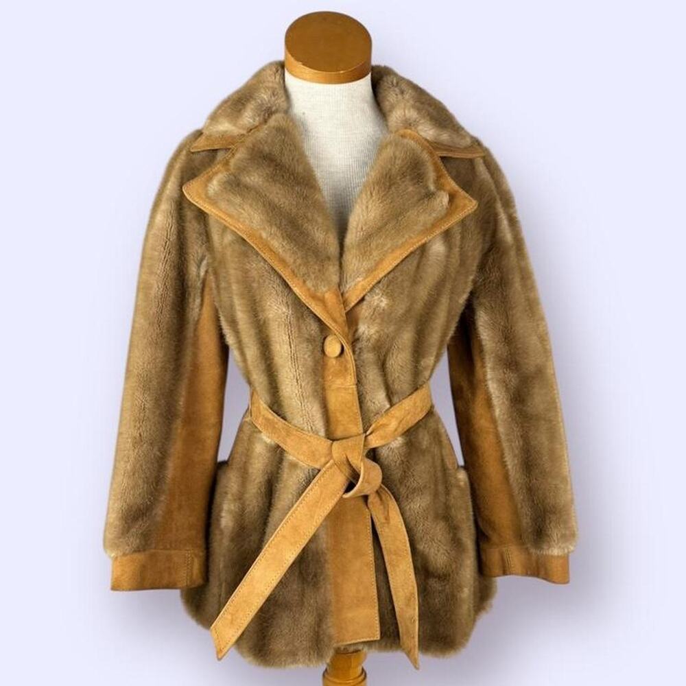 Vintage 70s Faux Fur Suede Coat London Leathers By Lilli Ann Made In England
